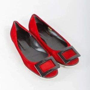 Roger Vivier Viv Gommette Red Suede Flats